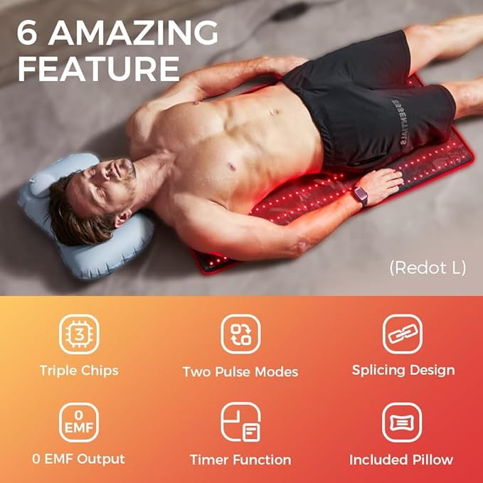 BestQool Red Light Therapy Mat Infrared Red Light Therapy 38 x 23 Large Pads 400 LEDs Dual Chip 660nm &amp 850nm Red Light Therapy for Body Full Body Infrared Light Therapy Mat. 63W