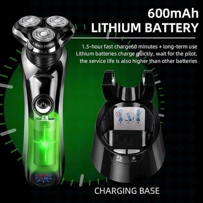 Men's Electric Shaver Waterproof 3D Rotary Shaver Fast Rechargeable with Intelligent Cleaning System Facial Shaver