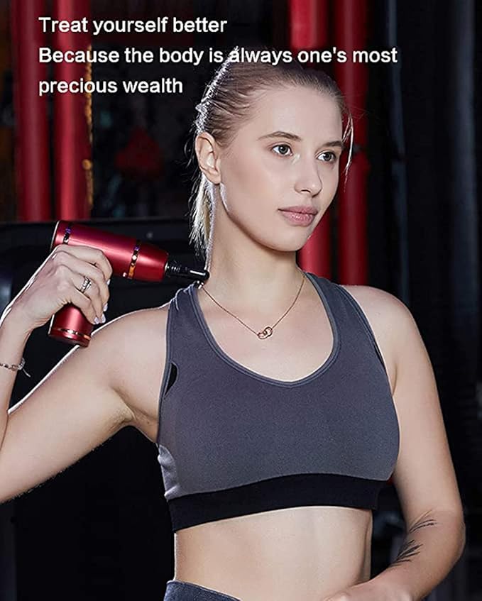 Small Muscle Massage Gun Mini Handheld Electric Deep Tissue Percussion Muscle Massager for Pain Relief 8 Speed Quiet Portable Body Fascia Gun Muscle Massager for Athletes with 4 Heads (Red)
