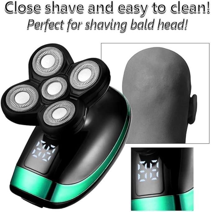 Head Shaver for Men 5D 5-in-1 Shaver Electric Rechargeable Head Shaver Waterproof Rotary Razor Beard Nose Hair Trimmer Electric Shaver for Men