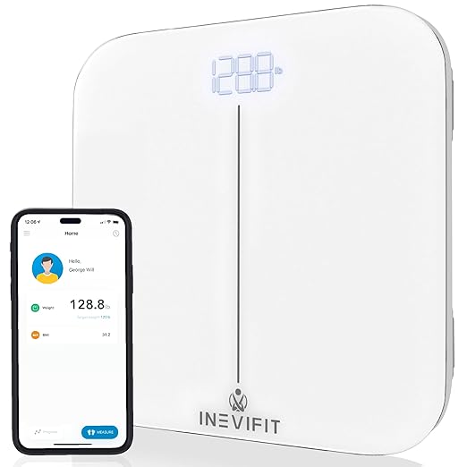 INEVIFIT Smart Premium Bathroom Scale Highly Accurate Bluetooth Digital Bathroom Body Weight Scale Precisely Measures Weight &amp BMI for Unlimited Users