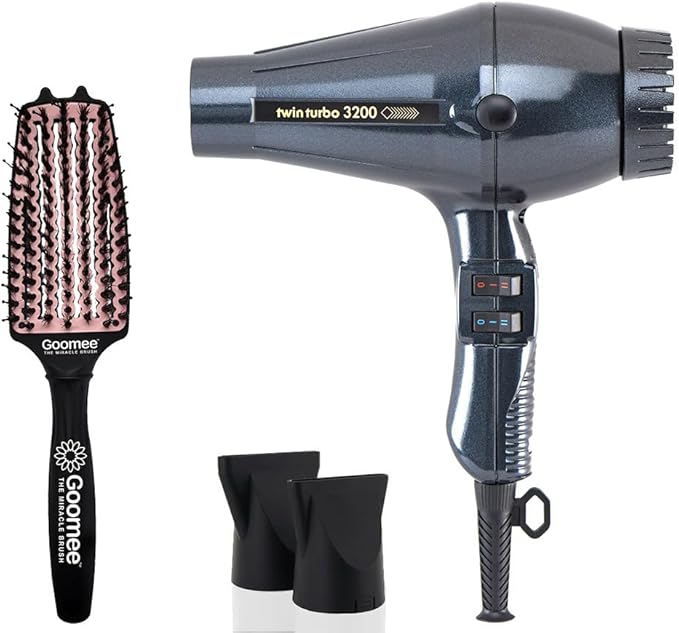 Turbo Power TwinTurbo 3200 Dark Grey Hair Dryer and Miracle Medium Detangling Brush Blush Pink
