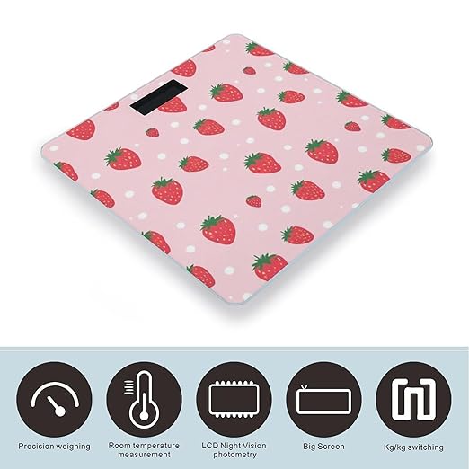 Energy Saving Scale Bathroom Weighing Scale Smart Scale for Body Weight Digital Cute Pink Strawberry Polka Dot