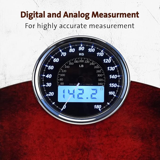 EILISON Highly Advance 2-in-1 Digital &amp Analog Weighing Scale for Body Weight-400lbs 4 High Precison GX Sensor Accurate Thick Tempered Glass Extra Large Display (Red)