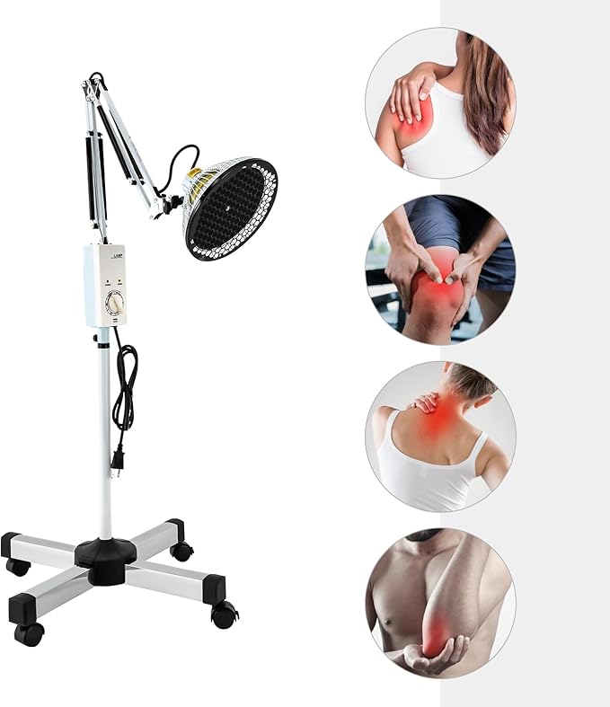 Far Infrared Light 360° Rotating Adjustable Mineral Infrared Heat Lamp Timing Function Therapy Light Rolling Lamp for Relieve Joint Pain and Muscle Aches 250W