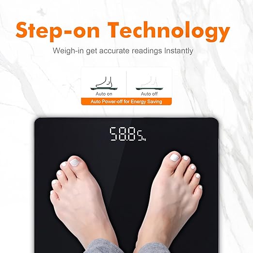 GRIFEMA GA2001-28 Digital Bathroom Scale with Large LED Display 5 mm Tempered Glass Platform 180 kg / 400 lb 28 x28 cm Slim Design Black
