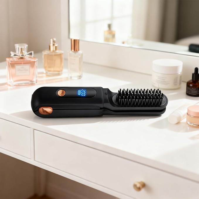 Hair Straightener - 2-in-1 Rechargeable Curler with LED Display3 Temperature Settings Hair Straightener and Curler - for Women Men Travel Beach Styling Salon Home