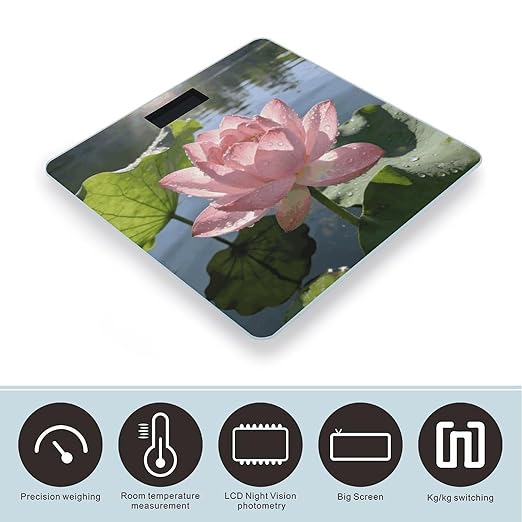 Morning Dew and Lotus Light Smart Scale for Body Weight Digital Bathroom Scale Toughened Glass Weight Scale with Large LCD Backlight Display High Precision Scales Weighing Machine