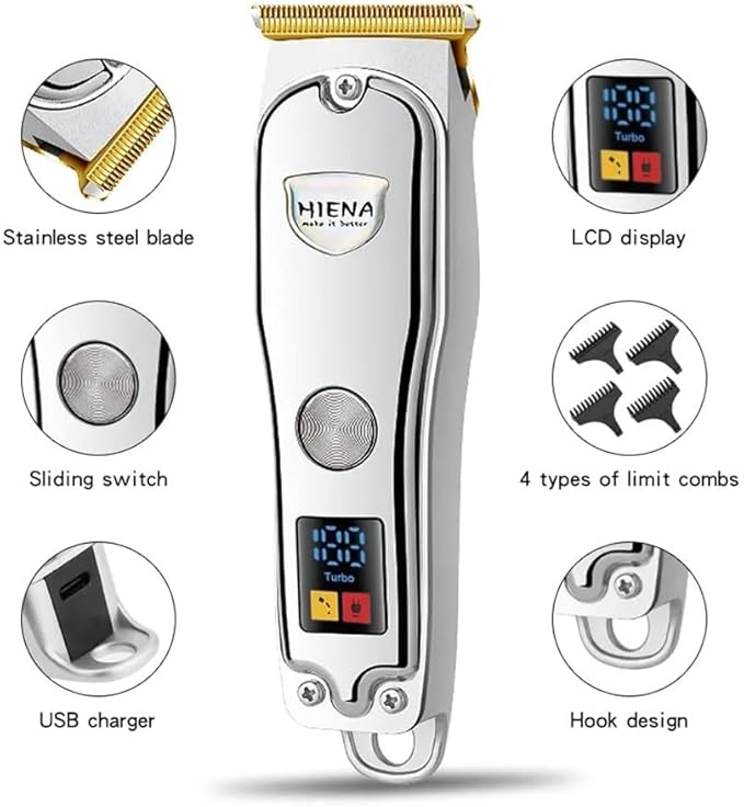 Razors Hiena HYN-008 Electric Hair Clipper Professional Hair Cutting Machine Hair Trimmer Cordless USB Rechargeable Men Beard Shaver(Glod)