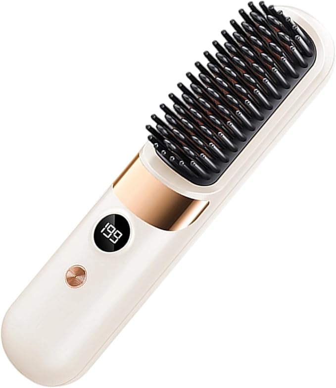 Hair Straightener Brush - Rechargeable with 4 Temperature SettingsHair Straightener Comb Cordless - for Home Travel Apartment College Dorm Vacation Women Wife Family
