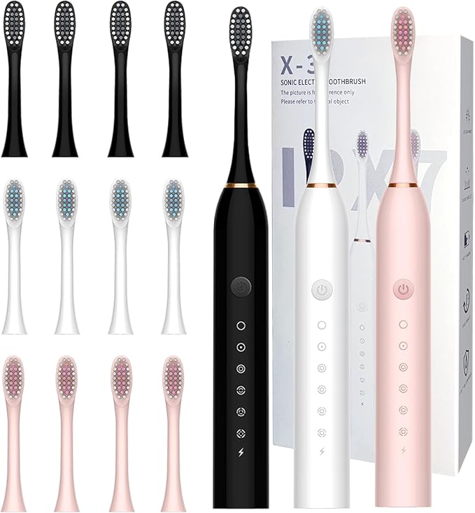 3 Pack Electric Toothbrush for Adults6 Mode Rechargeable Electric Toothbrushes with 12 Replacement Brush Head Fast Charge 2 Min and 30s Timer for Travel Business