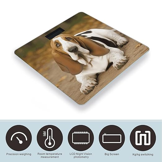 Basset Hound Scale for Body Weight Safe Rounded Corners Tempered Glass Digital Bathroom Scale LED Display 400lb Capacity Weight Scales with High Precision Sensors
