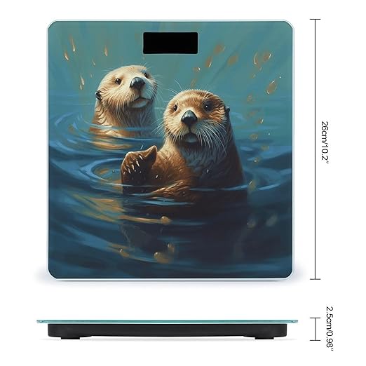 Sea Otters Painting Bathroom Scale for Body Weight Bathroom Digital Electronic Weighing Scale with Back Lit LED Display Sturdy Tempered Glass Weight Watchers Scales 400lb