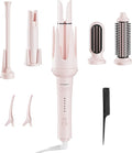 5 in 1 Automatic Curling Iron Set with Interchangeable Ceramic Barrels Straightening &amp Volumizing Brush 3 Temp &amp Timer Fast Heating Dual Voltage – 0.5/1/1.25 Inch Set