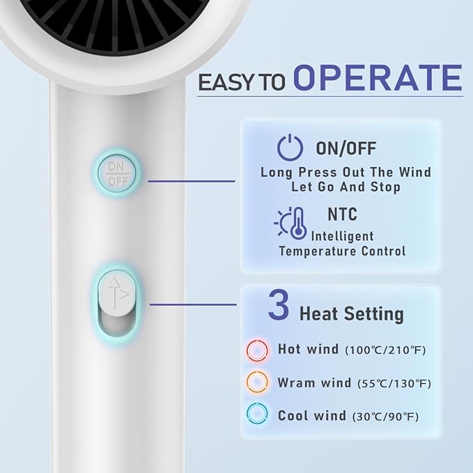 Hotel Wall Mount Hair Dryer for Bathroom with Night Light 110V Quiet Overheat Protection Negative Ion Technology