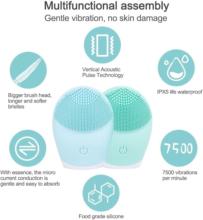 Electric Facial Cleansing Brush Silicone Ultrasonic Vibration Face Cleanser Deep Pores Blackhead Cleaning Washing Skin Massager (Color : Pink)