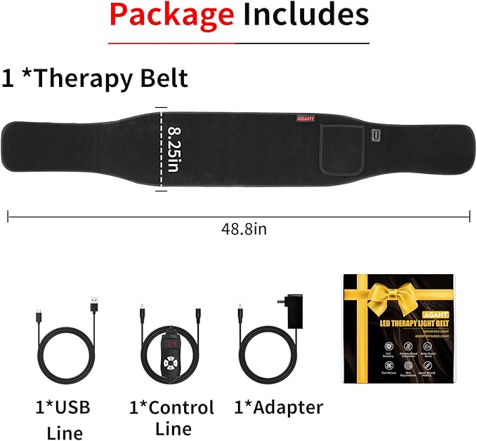 Long Red Light Therapy Belt 16 W 120 Beads Wearable Near Red Infrared Light Therapy Wrap for Body 660nm &amp 850nm Auto Timer Ideal for Shoulder Waist Back Body