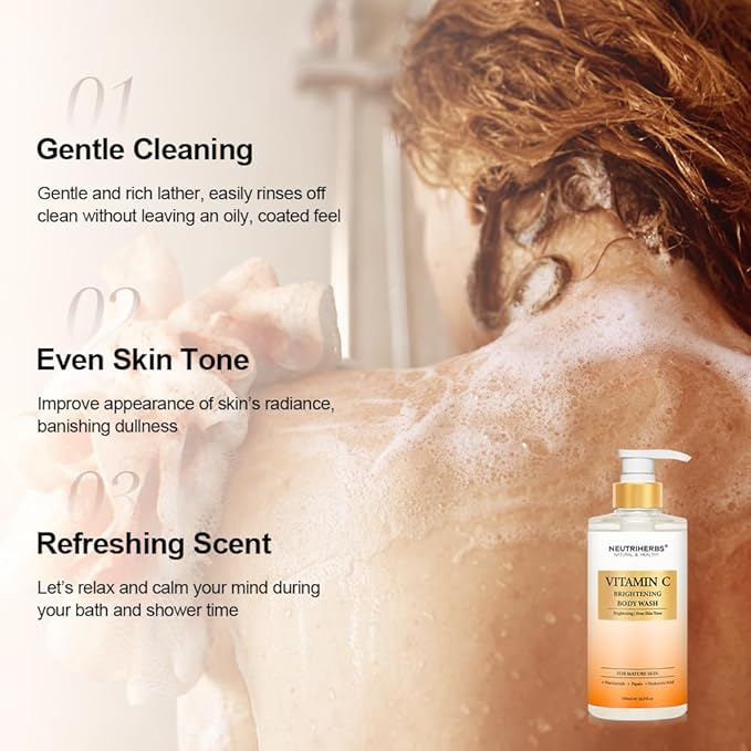 Neutriherbs Brightening Body Wash for DullUneven Skin Vitamin C Brightening Shower Gel For Women And Men Daily Shower Soap With Papain Niacinamide - Citrus Scent 16.9 Fl.Oz