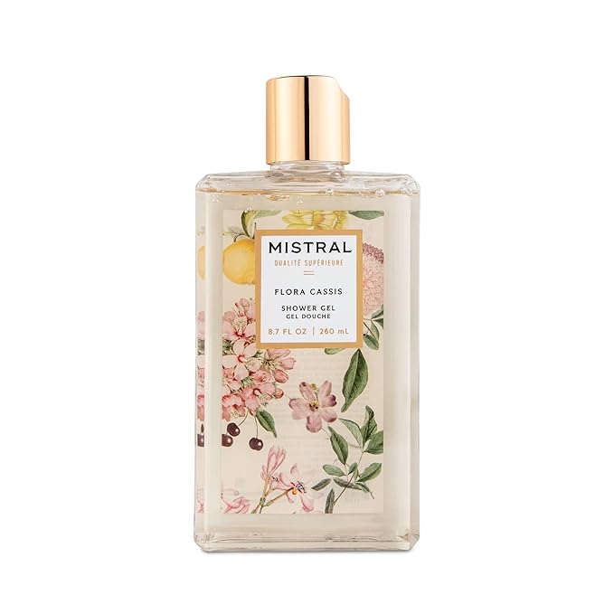 Mistral Flora Cassis Luxe Shower Gel - Body Wash for Women – Moisturizing Clean Body Wash with Aloe Vera Chamomile &amp Sweet Almond Oil | Paraben-Free Hydrating | Scented Shower Gel - 8.7 fl oz