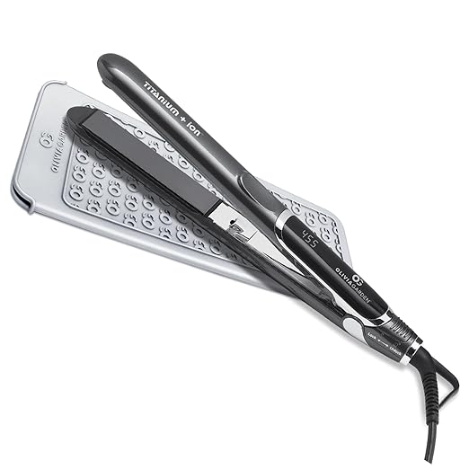 Olivia Garden Titanium + Ion Professional Flat Iron - Hair Straightener for All Hair Types - Includes Heat-Resistant Mat - 3D Floating Plates
