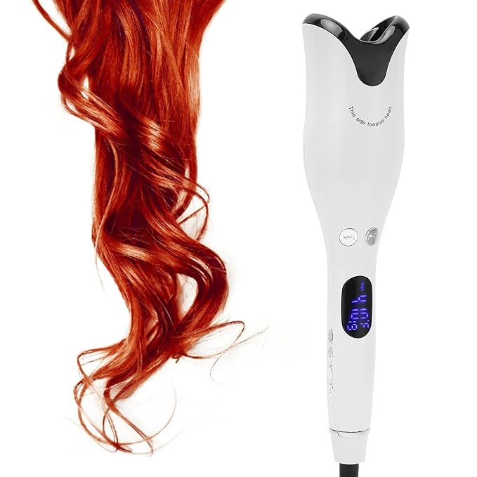 Automatic Curling Iron Wand with LED Display Constant Temperature Hair Curler Double Insulated Design Safety Auto Shut Off Ceramic Barrel Curling Iron White(US)