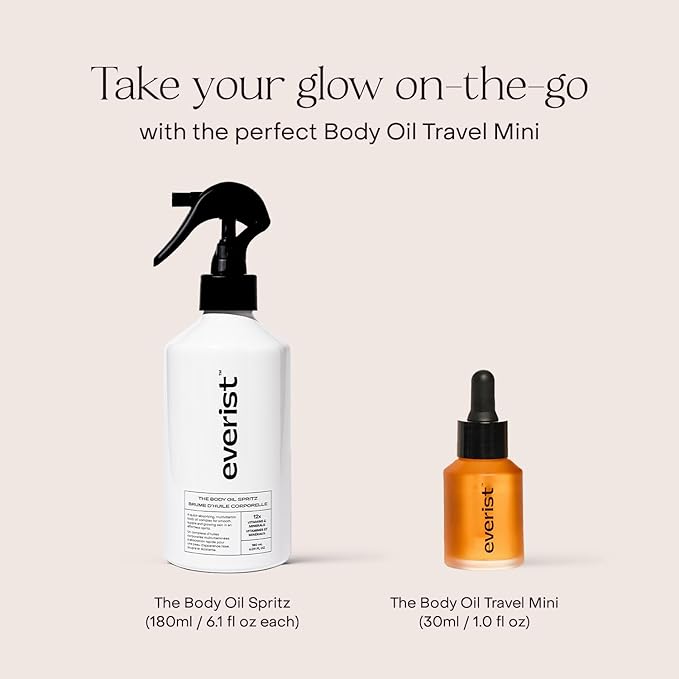 Everist The Glow &amp Go Ritual Set – Vitamin C &amp Bakuchiol Body Oil Spritz + Travel Mini | 12x Vitamins Fast-Absorbing Vegan &amp Biodegradable Skin Care Duo | 180ml + 30ml