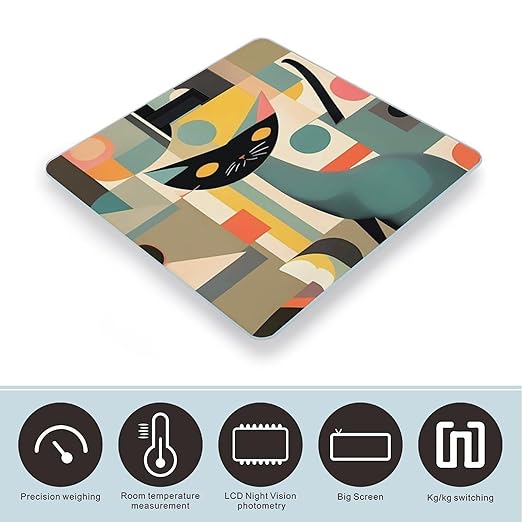 Digital Bathroom Scale for Body Weight Scale with Bright LCD Display High Accuracy Step-On Technology Auto On/Off Mid-Century Modern Art Cat Digital Scales 400 Lbs /180kg