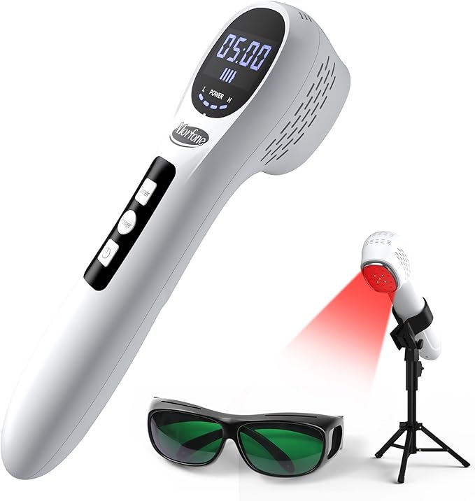 Handheld Red Light Therapy with StandInfrared Light Therapy Device with Timing &amp2 ModesRed Light Therapy Wand for face&ampBodyCold Therapy Machine for Wrists Knees Joints(5 * 808nm+12 * 650nm)