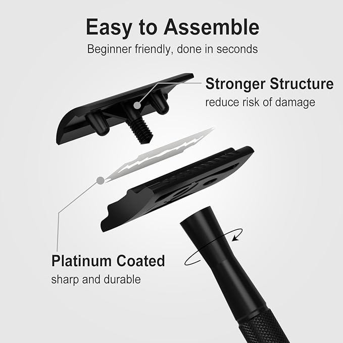 Matte Black Safety Razor Kit with Exfoliating Gloves