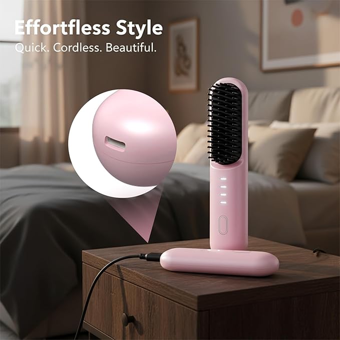 Saker Mini Hair Straightener Comb - 2-in-1 Cordless Rechargeable Fast Heating Styling Tool with 3 Temp Settings Anti-Scald Shell &amp Mirror for Travel Use (Black)