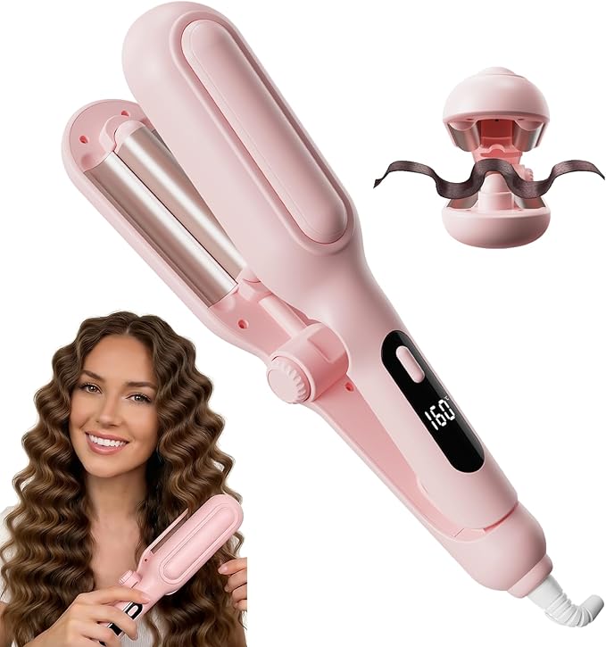 1&amp1.25 Inch Hair Crimper for Women - Curling Iron Waver Hair Tool to Adjustable Groove - Rizadora para Cabello - Anti-Scald Tech Hair Waver - Ionic Ceramic Coating for Long-LastingFast HeatingPi