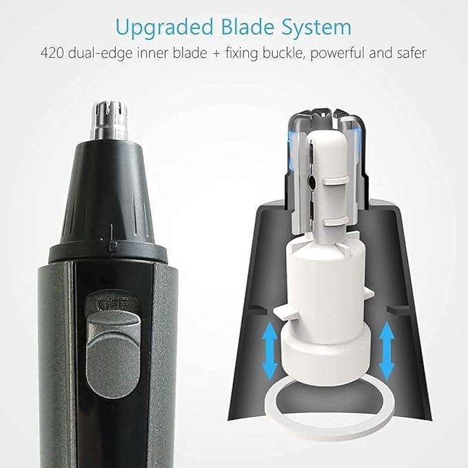 Nose and Ear Hair Trimmer Men's Wet/Dry Trimmer Portable Ear Nose Hair Trimmer Battery-Operated Waterproof Stainless Steel Head Cleaning Brush Black