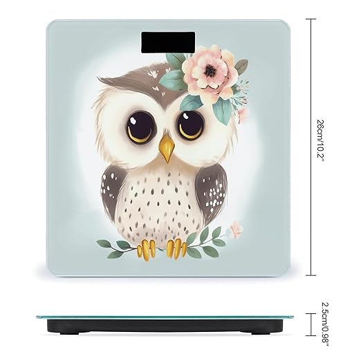 Cute Owl with Flowers Bathroom Scale Large LCD Backlight Display Digital Scale Rounded Corners Body Scales Automatic Power On/Off Bathroom Scales for Home Bedrooms