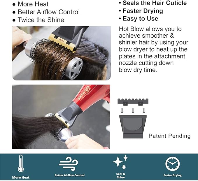 Turbo Power Twin Turbo 2600 Black Hair Dryer + M Hair Designs Hot Blow Attachment (Bundle) – High-Speed Professional Blow Dryer for Fast Drying &amp Precise Styling