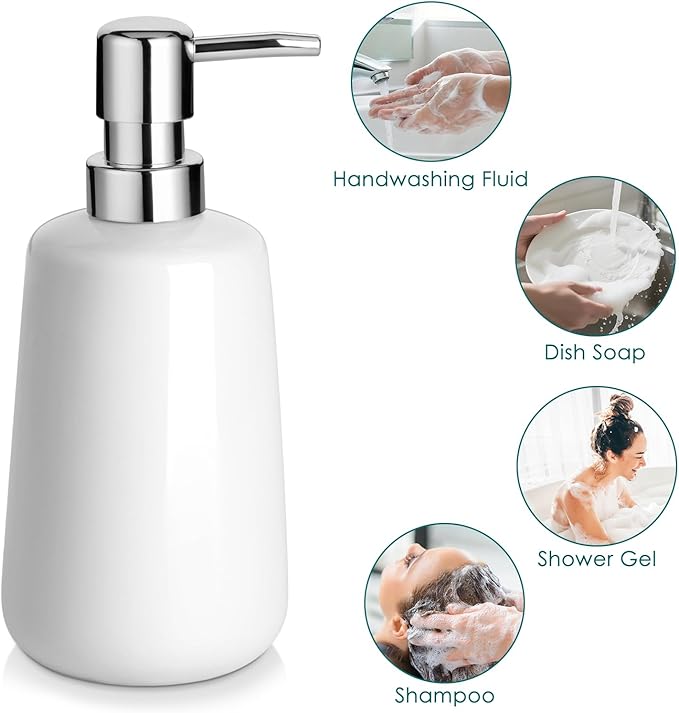 vancasso White Bathroom Accessories Set Ceramic Soap Dispenser and Toothbrush Holder Sets Stoneware 4 Pcs Bathroom Sink Set for Modern Home Decor