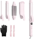 5 in 1 Interchangeable Ceramic Curling Iron Set with Cool Air &amp Ionic Care Fast Heating 3/8 1 1.5 Long Barrel Curling Wand Crimper &amp Thermal Curling Brush Dual Voltage 250℉–410℉