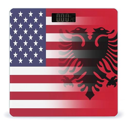 U.S.A. Albania Flag Digital Bathroom Scale for Body Weight Lighted LCD Display Round Corner