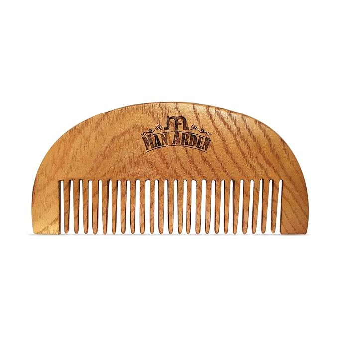 Man.Arden Neem Wooden Pocket Size Beard Comb with Premium Faux Leather Pouch