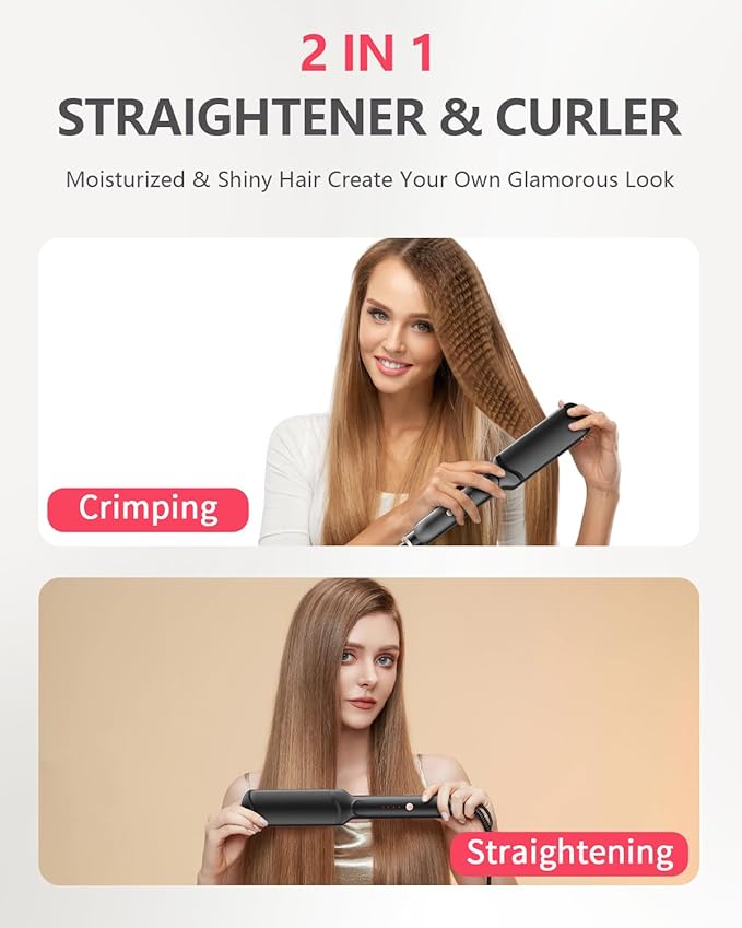Hair Crimper WaverProfessional Women Hair Straightener Irons 4-in-1 Set Create Zig Zag WavesCrimps Smooth StylesNegative Ions Tourmaline Ceramic Plates Healthy Shiny Less FrizzStyling Tools