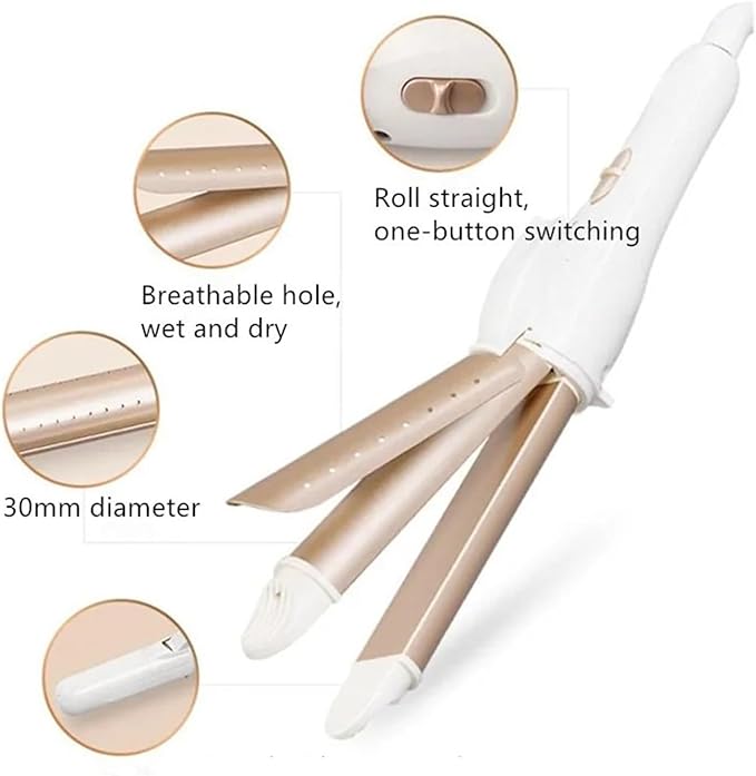 3-in-1 Gold Ceramic Hair Curling Iron - Professional Hair Curler Straightener &amp Heated Roller for Versatile Styling(DUS)