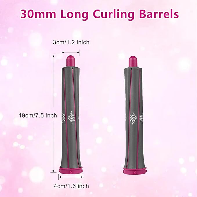 1 Pair 30mm/1.2 Inch Long Hair Curling Barrels for Dyson Airwrap Styler Attachment with 2 Upgraded Adapter for Convert Curling Iron Into A Hair Dryer HD01 HD02 HD03 HD04 HD07 HD08 HD15 HD16
