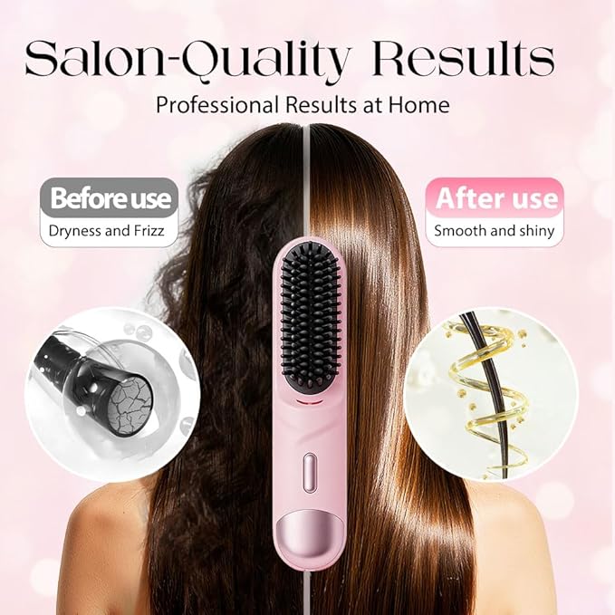Go Brush - Pro for Short Hair 2026 New Cordless Straightening Brush with 4 Temperature Settings Portable Straightener Brushs for Travel Rechargeable Hair Straightener for Daily Use (Black)