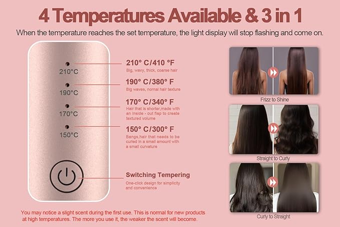 Youbella Cordless Hair Curling Iron Brush Mini Travel Hot Straightener Comb 3-in-1 Portable Wave Curling Wand 1.5″ Ionic Heated Brush USB Rechargeable Hair Curler Pink – No Automatic Rotation