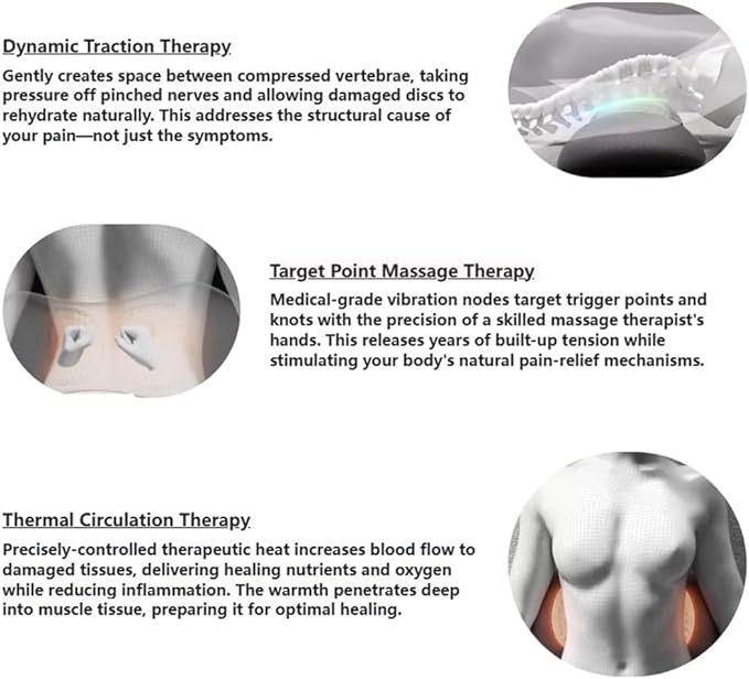 Triple Fusion Back Massager 3-in-1 Back Massager with Traction Lifting Electric Fusion Massager with Lifting and Vibration Massage and Heat Compress Against Pain (Grey)