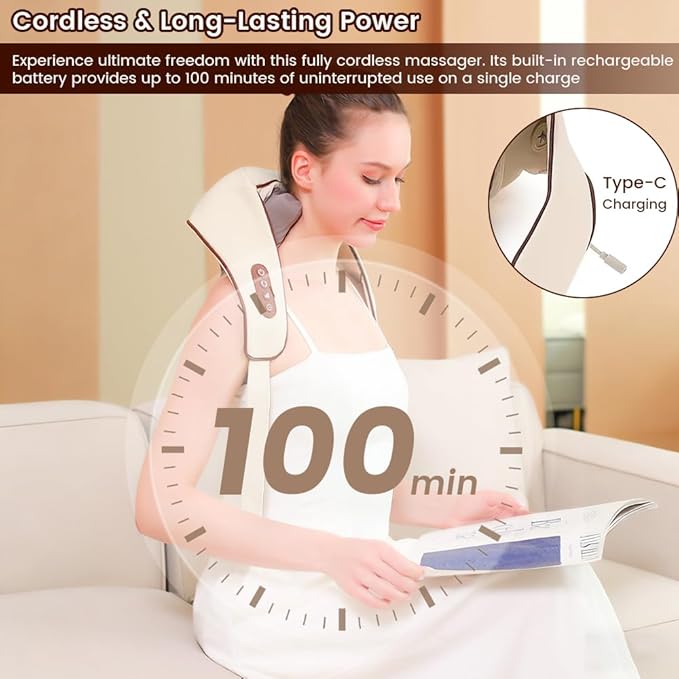 Neck and Shoulder Massager with Heat 6D Shiatsu Deep Tissue Massager for Pain Relief Cordless Kneading Massager for Muscle Soreness in Back Leg &amp Shoulder