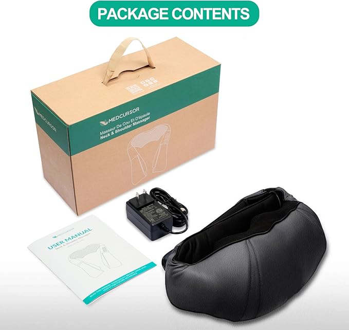 Medcursor Neck Massager - Portable Electric Neck and Back Massager with Heat Deep Tissue 3D Kneading Pillow for Muscle Pain Relief Ideal Father’s Day Gift Not Cordless
