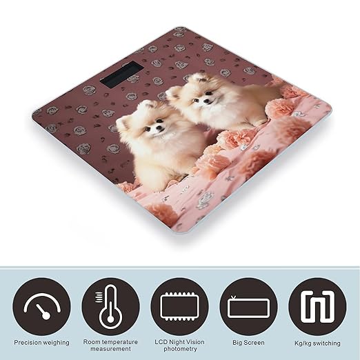 Pomeranians Puppies and Point Scale for Body Weight Sturdy Tempered Glass Weighing Scales with LCD Display Accurate Digital Bathroom Scale Convenient Body Fat Smart Scales Easy Read