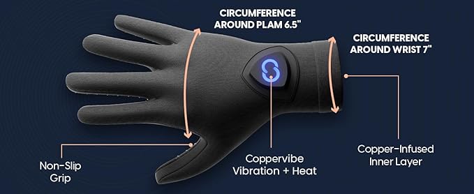 Copper Compression CopperVibe Vibration &amp Heat Gloves - Heated Hand Massage