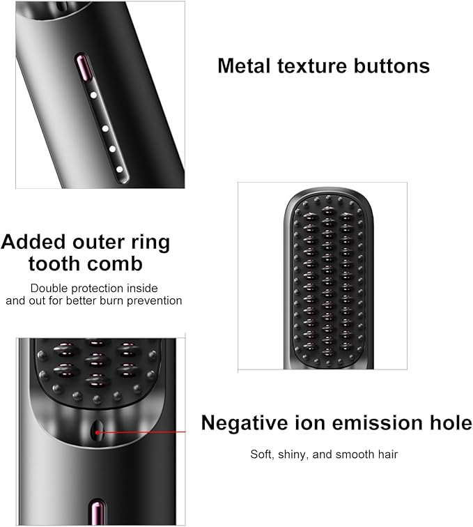 Yoidesu Cordless Hair Straightener BrushPortable Hair Straightener Comb with Negative Ion for Smoothing MCH Heating 3 Temperature Settings 6000mAh Rechargeable (Black)
