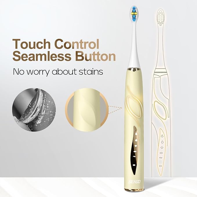 SEAGO Electric Toothbrushes for Adults Rechargeable Toothbrushes with 8 Brush Heads5 Modes Toothbrush with Pressure SensorSonic ToothbrushSG-2753(Beige)